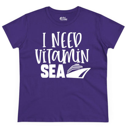 Vitamin Sea Cruise Shirt - Funny Cruise Vacation Apparel for Travelers (Ladies Tee) in Purple - I Need Vitamin Sea Cruise Ship Funny Nautical Vacation Shirt
