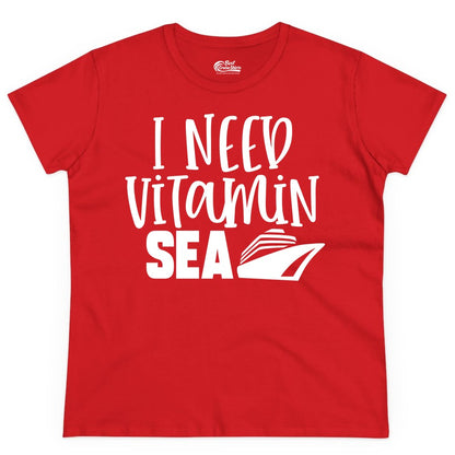 Vitamin Sea Cruise Shirt - Funny Cruise Vacation Apparel for Travelers (Ladies Tee) in Red - I Need Vitamin Sea Cruise Ship Funny Nautical Vacation Shirt