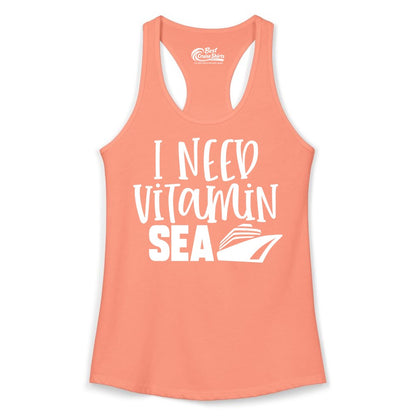 Vitamin Sea Cruise Shirt - Funny Cruise Vacation Apparel for Travelers (Ladies Tank) in Solid Light Orange - I Need Vitamin Sea Cruise Ship Funny Nautical Vacation Shirt