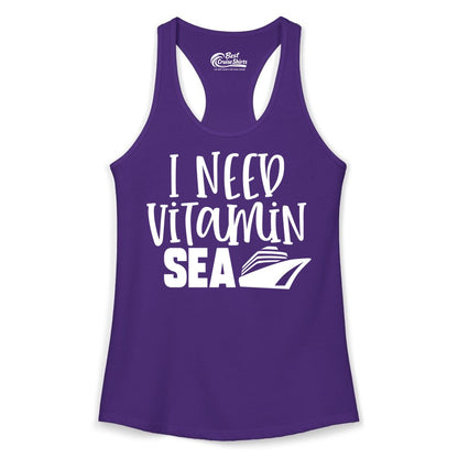 Vitamin Sea Cruise Shirt - Funny Cruise Vacation Apparel for Travelers (Ladies Tank) in Solid Purple Rush - I Need Vitamin Sea Cruise Ship Funny Nautical Vacation Shirt