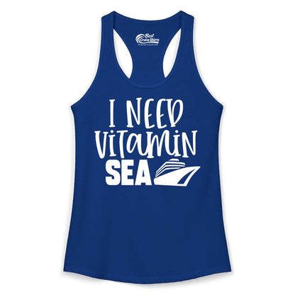 Vitamin Sea Cruise Shirt - Funny Cruise Vacation Apparel for Travelers (Ladies Tank) in Solid Royal - I Need Vitamin Sea Cruise Ship Funny Nautical Vacation Shirt