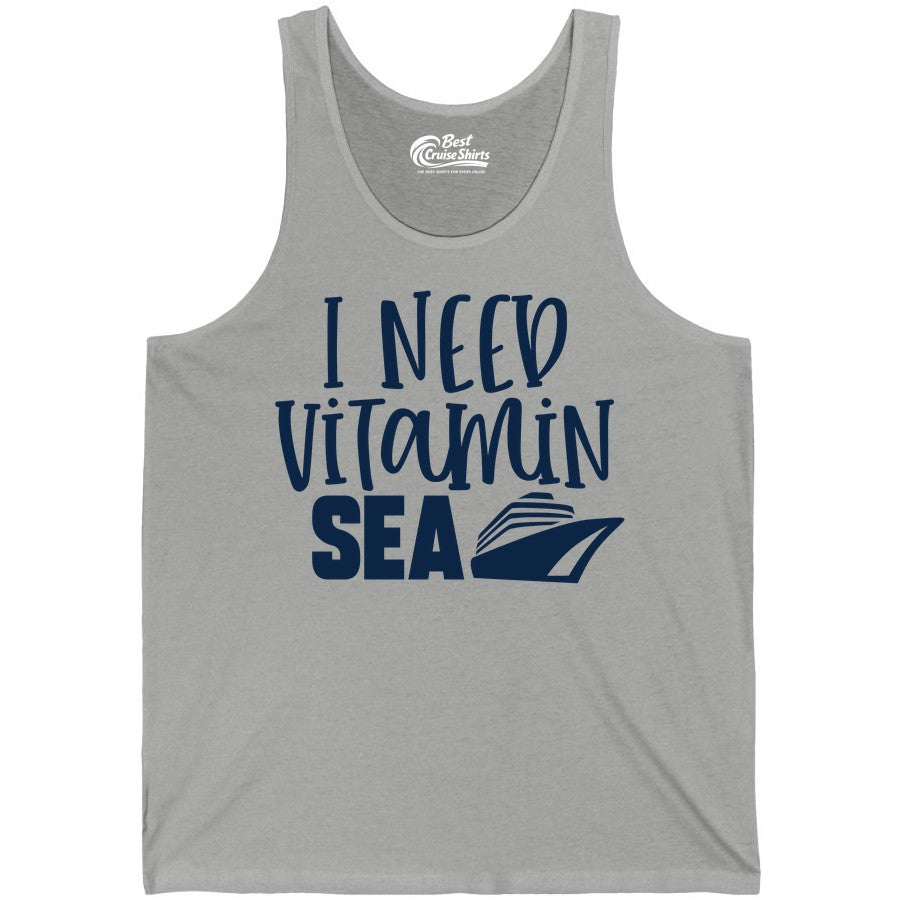 Vitamin Sea Cruise Shirt - Funny Cruise Vacation Apparel for Travelers (Tank Top) in Athletic Heather - I Need Vitamin Sea Cruise Ship Funny Nautical Vacation Shirt