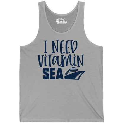 Vitamin Sea Cruise Shirt - Funny Cruise Vacation Apparel for Travelers (Tank Top) in Athletic Heather - I Need Vitamin Sea Cruise Ship Funny Nautical Vacation Shirt