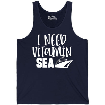 Vitamin Sea Cruise Shirt - Funny Cruise Vacation Apparel for Travelers (Tank Top) in Navy - I Need Vitamin Sea Cruise Ship Funny Nautical Vacation Shirt