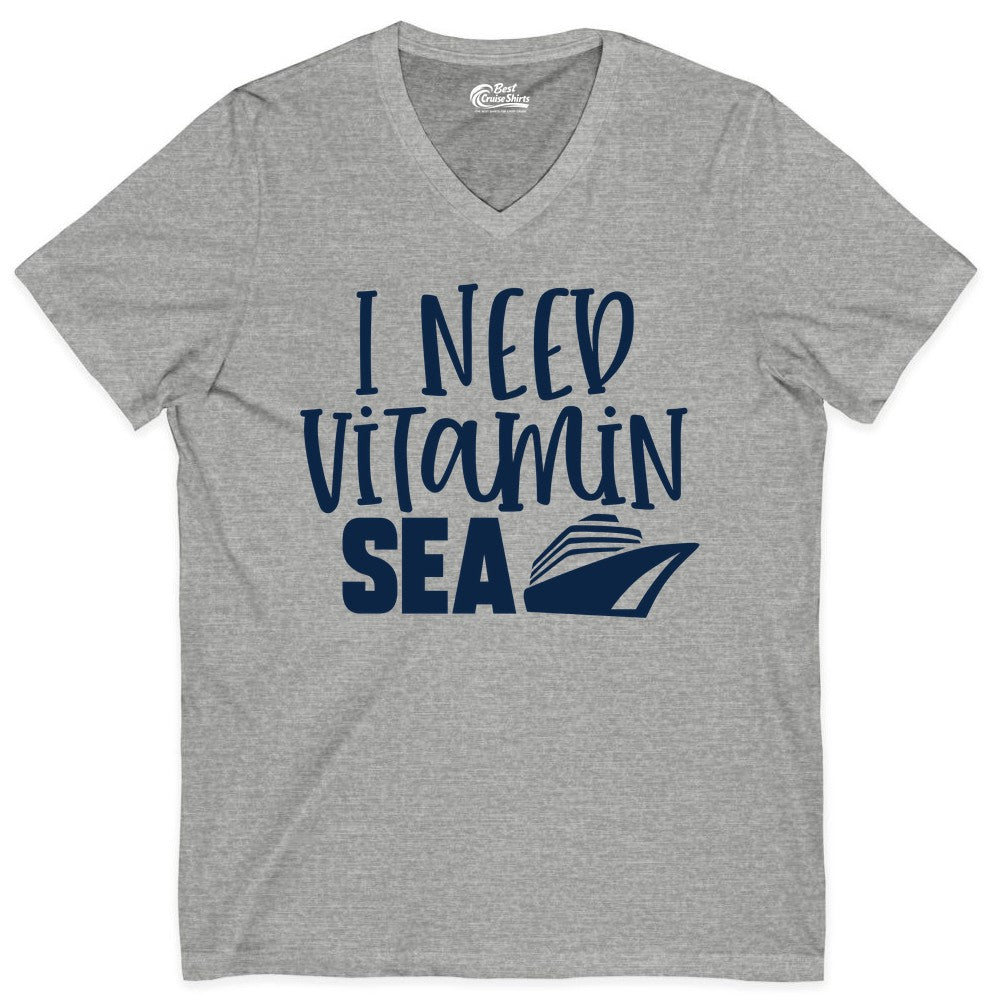 Vitamin Sea Cruise Shirt - Funny Cruise Vacation Apparel for Travelers (V-Neck) in Athletic Heather - I Need Vitamin Sea Cruise Ship Funny Nautical Vacation Shirt