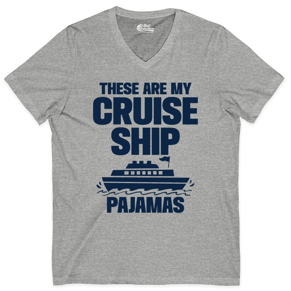 Cruise Ship Pajamas - Funny Cruise Shirt and Vacation Loungewear (V-Neck) in Athletic Heather - These Are My Cruise Ship Pajamas Funny Cruise Loungewear Shirt