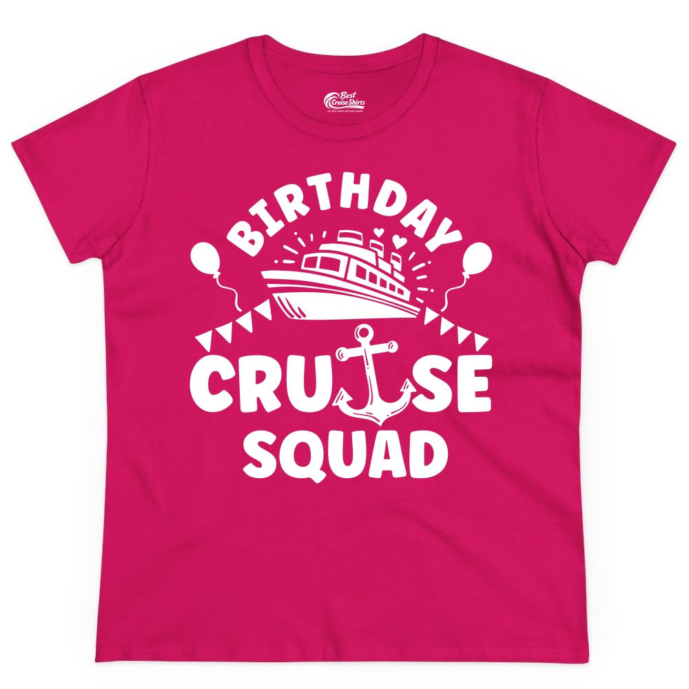Birthday Cruise Squad Shirt - Fun Nautical Group Celebration Tee (Ladies Tee) in Heliconia - Birthday Cruise Squad Shirt - Nautical Party Celebration Tee Design