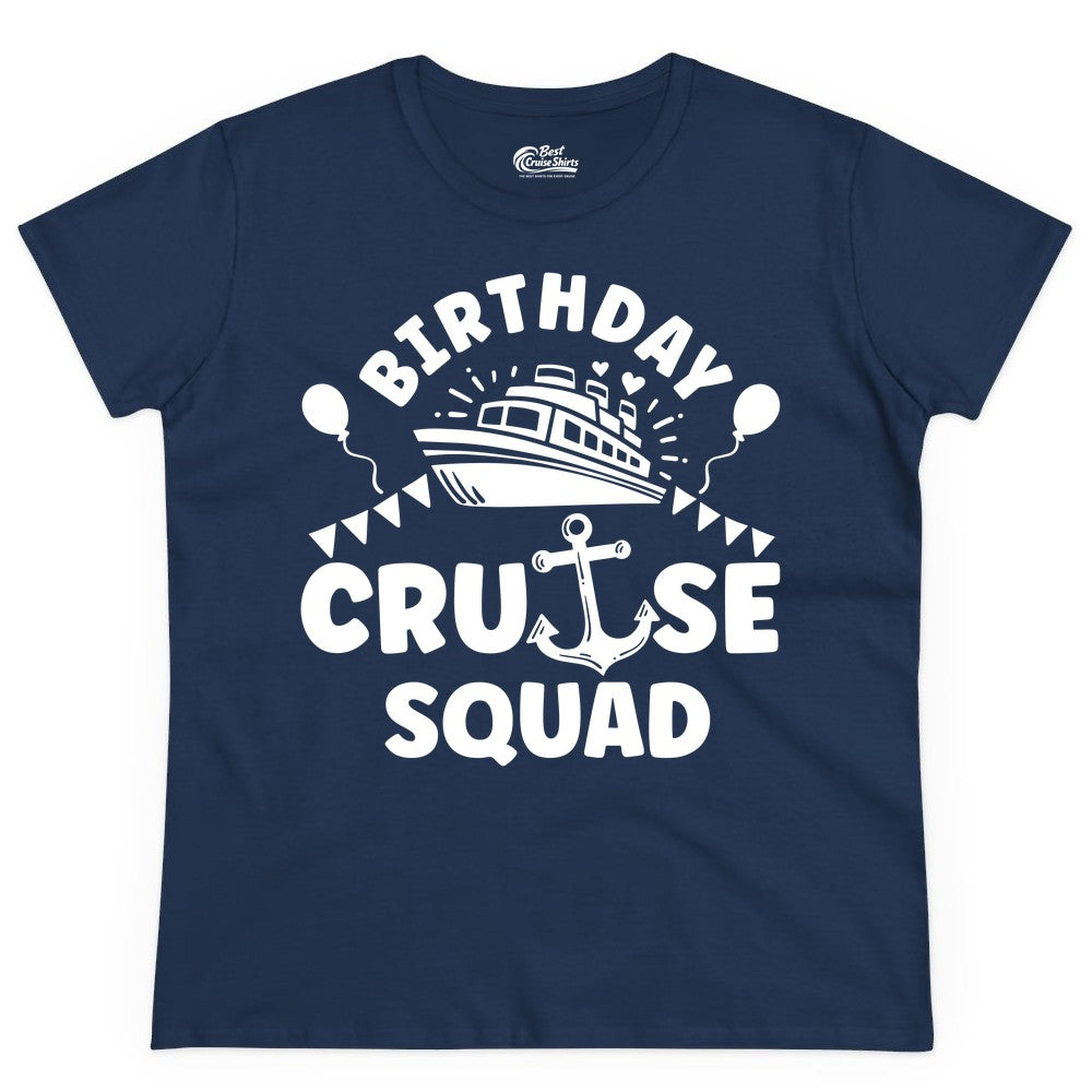 Birthday Cruise Squad Shirt - Fun Nautical Group Celebration Tee (Ladies Tee) in Navy - Birthday Cruise Squad Shirt - Nautical Party Celebration Tee Design
