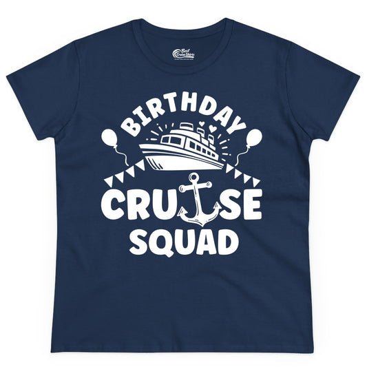 Birthday Cruise Squad Shirt - Fun Nautical Group Celebration Tee (Ladies Tee) in Navy - Birthday Cruise Squad Shirt - Nautical Party Celebration Tee Design