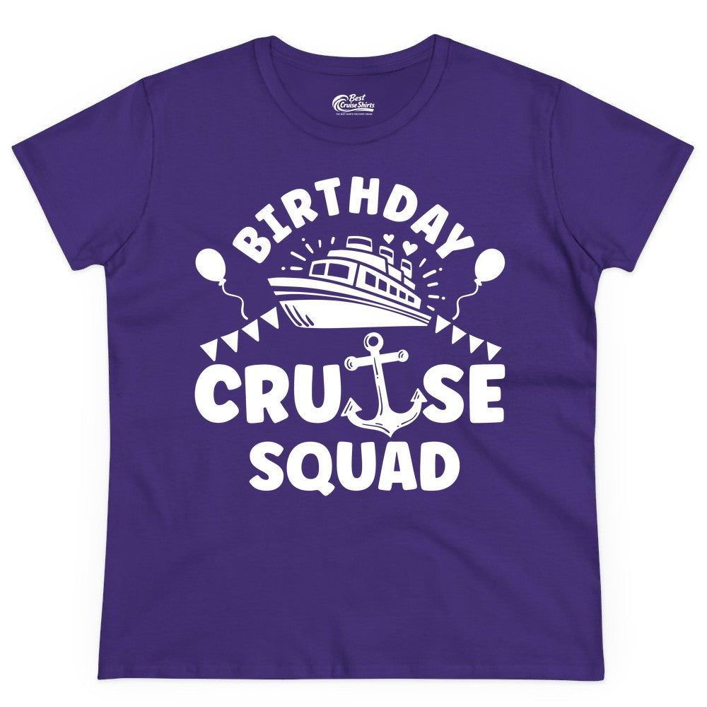 Birthday Cruise Squad Shirt - Fun Nautical Group Celebration Tee (Ladies Tee) in Purple - Birthday Cruise Squad Shirt - Nautical Party Celebration Tee Design