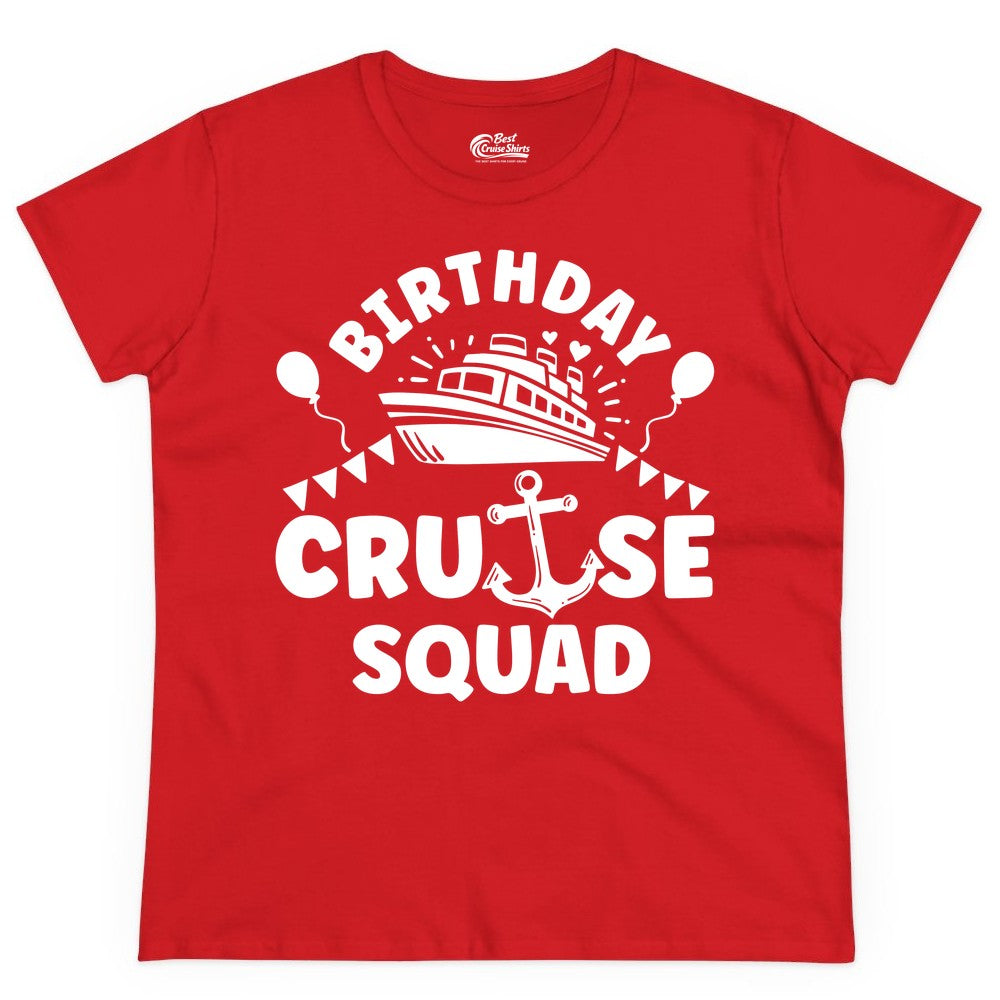 Birthday Cruise Squad Shirt - Fun Nautical Group Celebration Tee (Ladies Tee) in Red - Birthday Cruise Squad Shirt - Nautical Party Celebration Tee Design