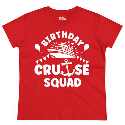 Birthday Cruise Squad Shirt - Fun Nautical Group Celebration Tee (Ladies Tee) in Red - Birthday Cruise Squad Shirt - Nautical Party Celebration Tee Design