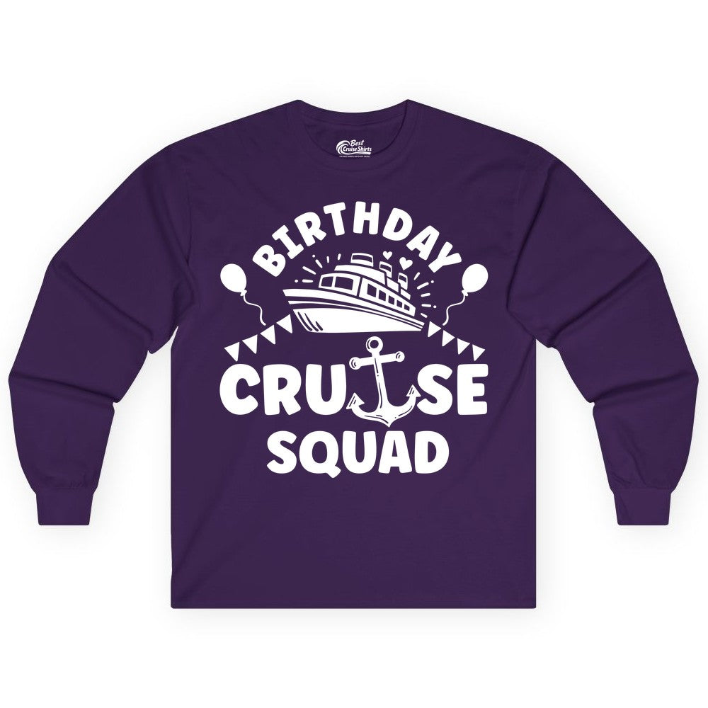 Birthday Cruise Squad Shirt - Fun Nautical Group Celebration Tee (Long Sleeve) in Purple - Birthday Cruise Squad Shirt - Nautical Party Celebration Tee Design