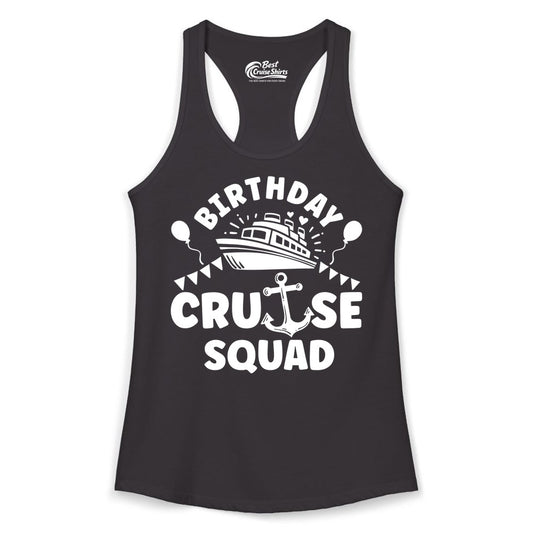 Birthday Cruise Squad Shirt - Fun Nautical Group Celebration Tee (Ladies Tank) in Black - Birthday Cruise Squad Shirt - Nautical Party Celebration Tee Design