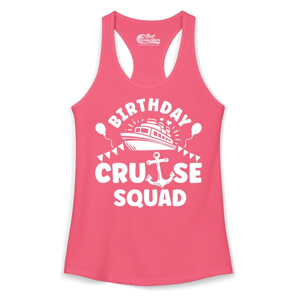 Birthday Cruise Squad Shirt - Fun Nautical Group Celebration Tee (Ladies Tank) in Hot Pink - Birthday Cruise Squad Shirt - Nautical Party Celebration Tee Design