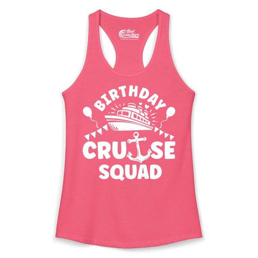 Birthday Cruise Squad Shirt - Fun Nautical Group Celebration Tee (Ladies Tank) in Hot Pink - Birthday Cruise Squad Shirt - Nautical Party Celebration Tee Design