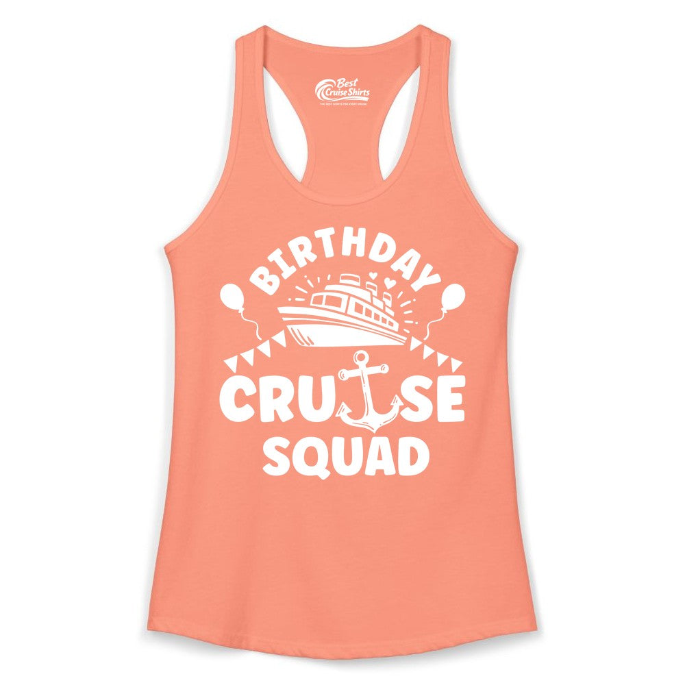 Birthday Cruise Squad Shirt - Fun Nautical Group Celebration Tee (Ladies Tank) in Solid Light Orange - Birthday Cruise Squad Shirt - Nautical Party Celebration Tee Design