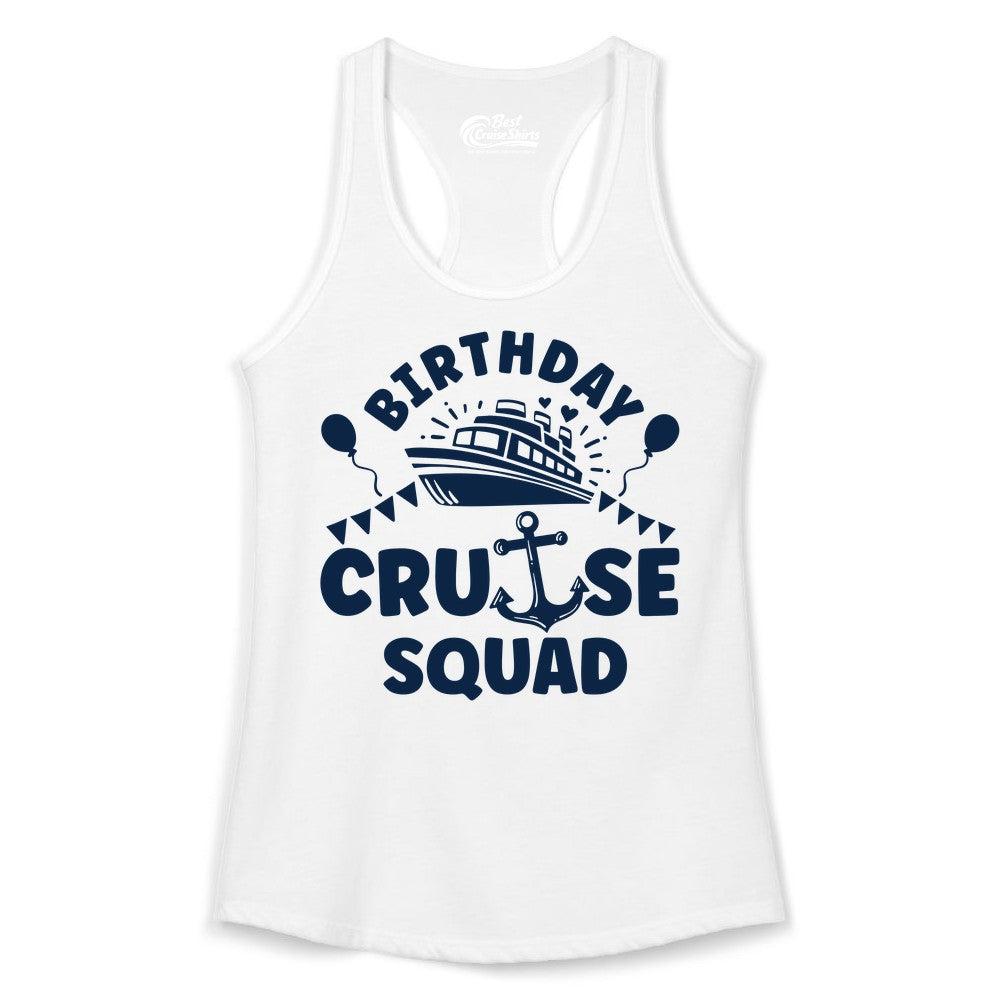 Birthday Cruise Squad Shirt - Fun Nautical Group Celebration Tee (Ladies Tank) in White - Birthday Cruise Squad Shirt - Nautical Party Celebration Tee Design