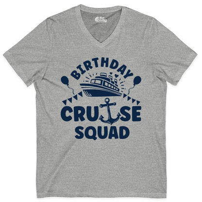 Birthday Cruise Squad Shirt - Fun Nautical Group Celebration Tee (V-Neck) in Athletic Heather - Birthday Cruise Squad Shirt - Nautical Party Celebration Tee Design