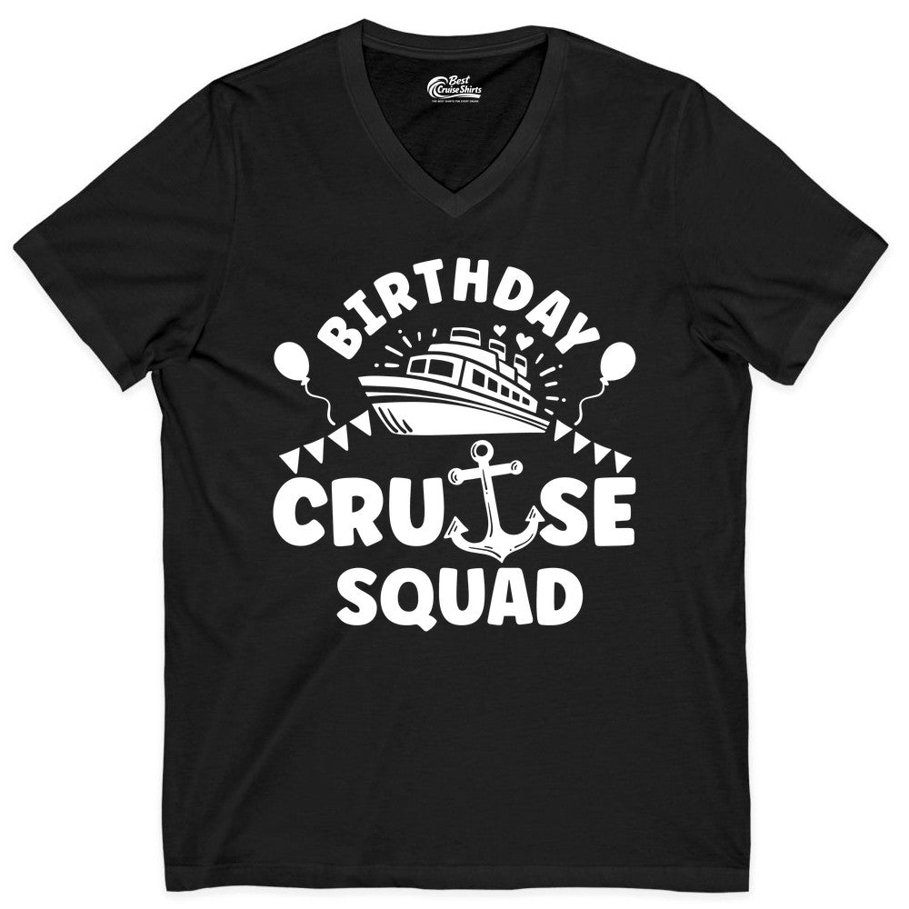 Birthday Cruise Squad Shirt - Fun Nautical Group Celebration Tee (V-Neck) in Black - Birthday Cruise Squad Shirt - Nautical Party Celebration Tee Design