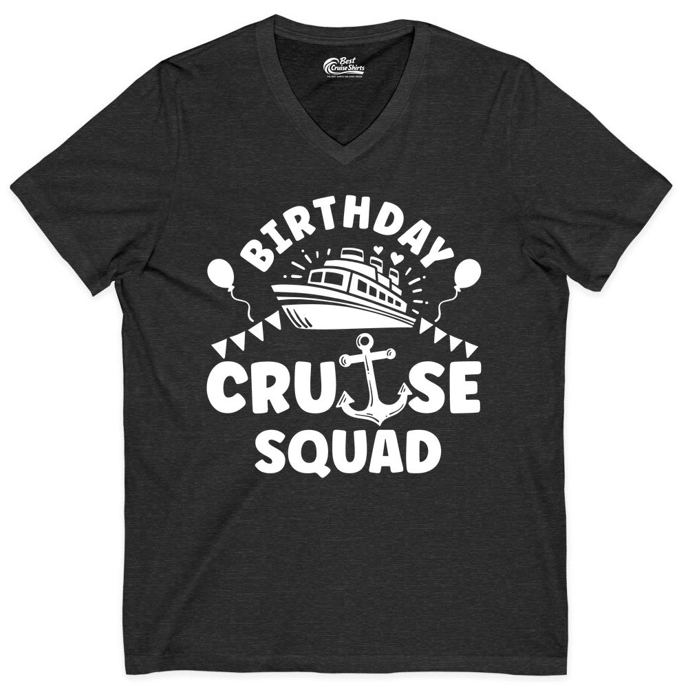 Birthday Cruise Squad Shirt - Fun Nautical Group Celebration Tee (V-Neck) in Dark Grey Heather - Birthday Cruise Squad Shirt - Nautical Party Celebration Tee Design