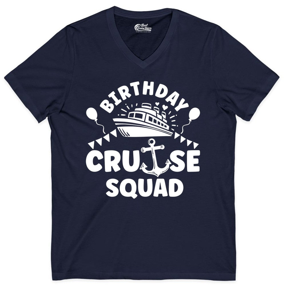 Birthday Cruise Squad Shirt - Fun Nautical Group Celebration Tee (V-Neck) in Navy - Birthday Cruise Squad Shirt - Nautical Party Celebration Tee Design