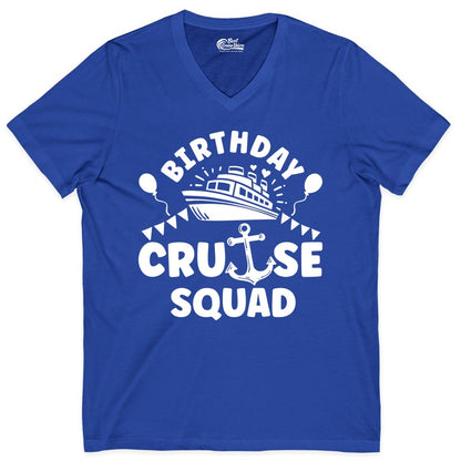 Birthday Cruise Squad Shirt - Fun Nautical Group Celebration Tee (V-Neck) in True Royal - Birthday Cruise Squad Shirt - Nautical Party Celebration Tee Design