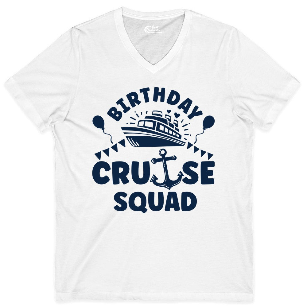 Birthday Cruise Squad Shirt - Fun Nautical Group Celebration Tee (V-Neck) in White - Birthday Cruise Squad Shirt - Nautical Party Celebration Tee Design