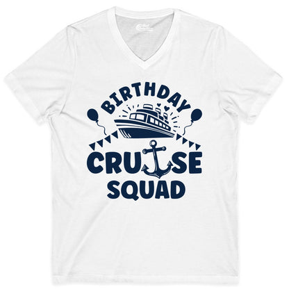 Birthday Cruise Squad Shirt - Fun Nautical Group Celebration Tee (V-Neck) in White - Birthday Cruise Squad Shirt - Nautical Party Celebration Tee Design