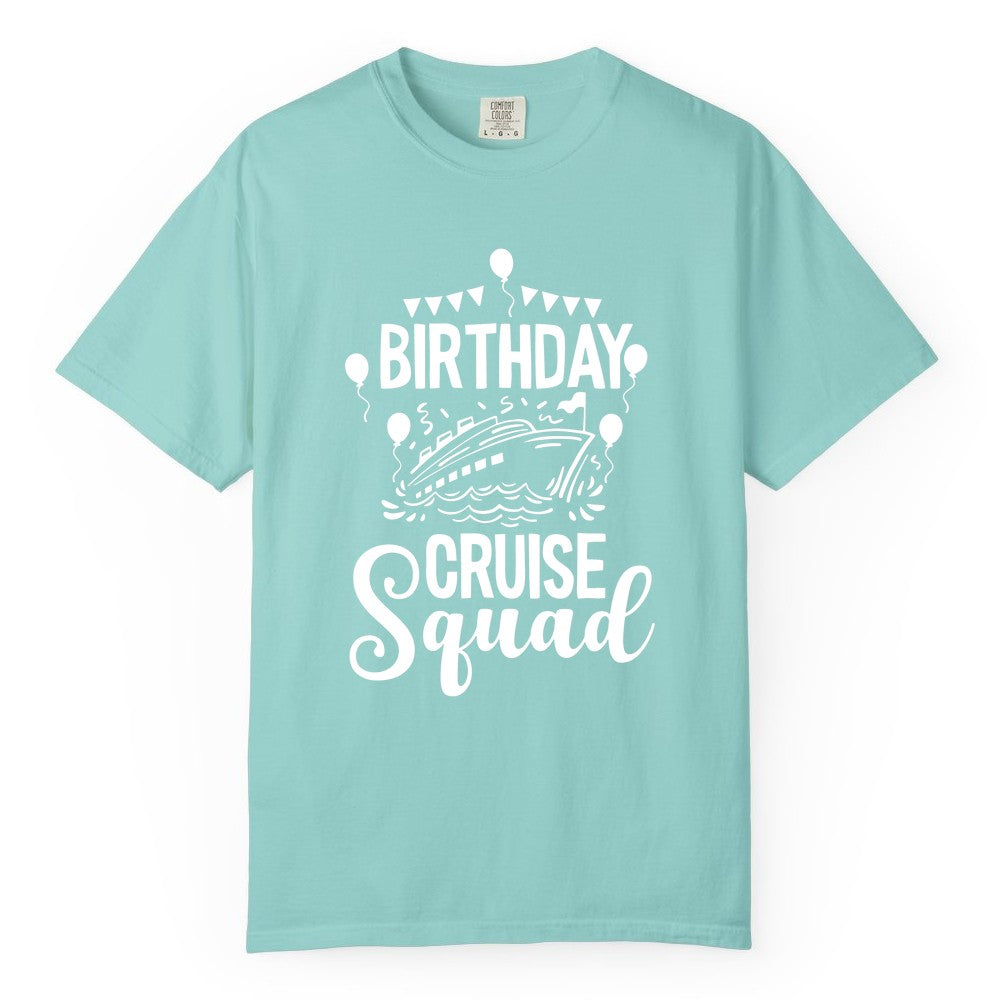 Birthday Cruise Shirt for Groups - Fun Cruise Squad Celebration Tee (Comfort Color) in Chalky Mint - Birthday Cruise Squad Shirt - Fun Balloons and Banner Group Design