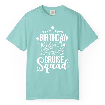 Birthday Cruise Shirt for Groups - Fun Cruise Squad Celebration Tee (Comfort Color) in Chalky Mint - Birthday Cruise Squad Shirt - Fun Balloons and Banner Group Design