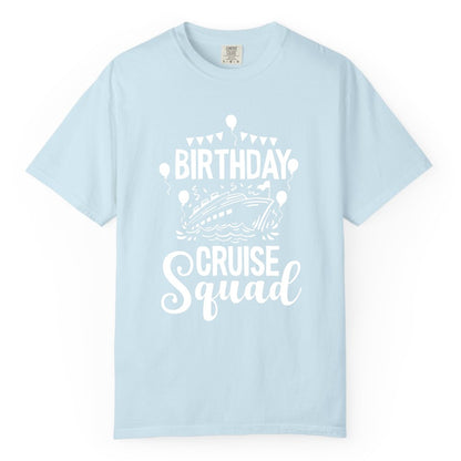 Birthday Cruise Shirt for Groups - Fun Cruise Squad Celebration Tee (Comfort Color) in Chambray - Birthday Cruise Squad Shirt - Fun Balloons and Banner Group Design