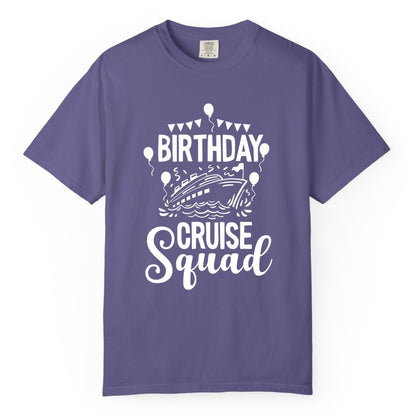 Birthday Cruise Shirt for Groups - Fun Cruise Squad Celebration Tee (Comfort Color) in Grape - Birthday Cruise Squad Shirt - Fun Balloons and Banner Group Design