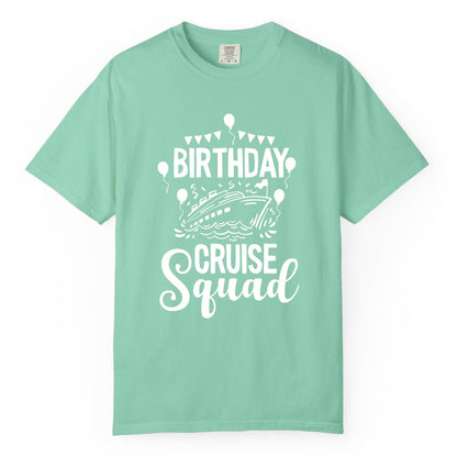 Birthday Cruise Shirt for Groups - Fun Cruise Squad Celebration Tee (Comfort Color) in Island Reef - Birthday Cruise Squad Shirt - Fun Balloons and Banner Group Design