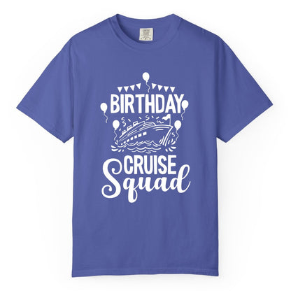 Birthday Cruise Shirt for Groups - Fun Cruise Squad Celebration Tee (Comfort Color) in Periwinkle - Birthday Cruise Squad Shirt - Fun Balloons and Banner Group Design
