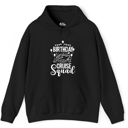 Birthday Cruise Shirt for Groups - Fun Cruise Squad Celebration Tee (Hoodie) in Black - Birthday Cruise Squad Shirt - Fun Balloons and Banner Group Design