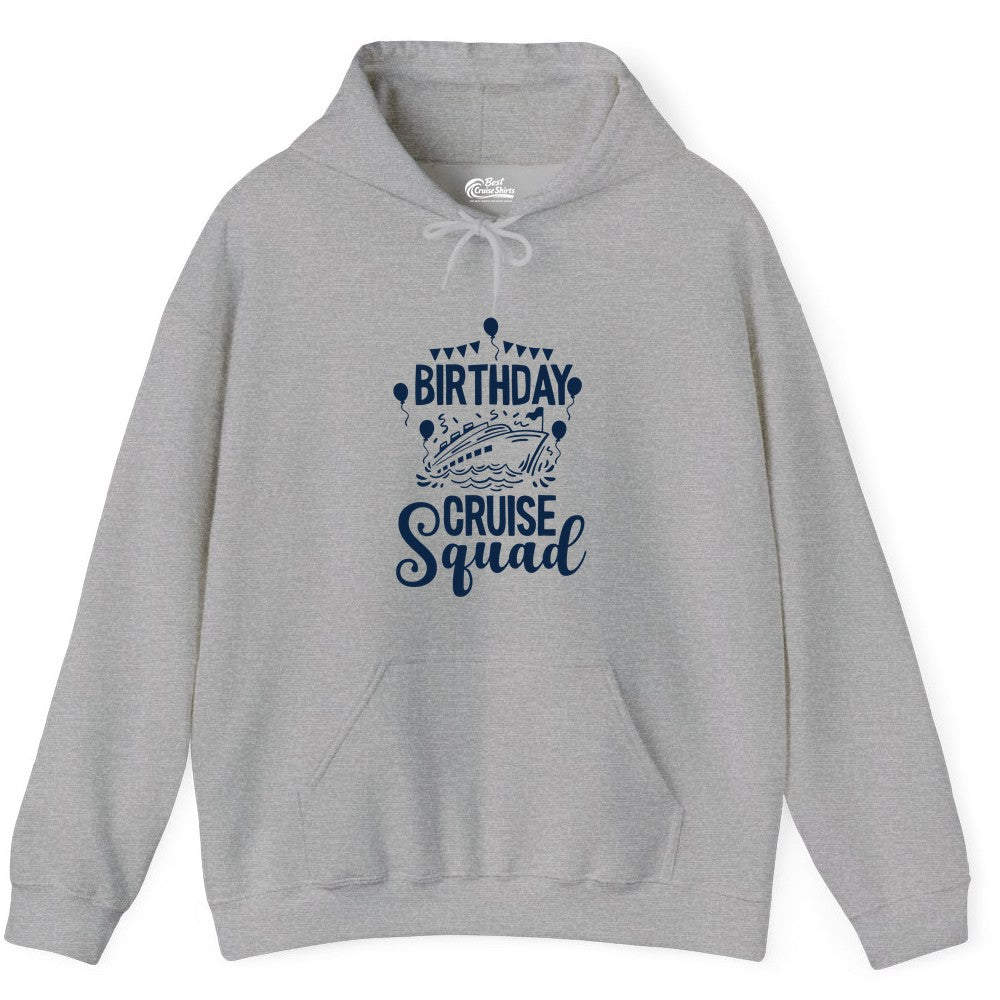 Birthday Cruise Shirt for Groups - Fun Cruise Squad Celebration Tee (Hoodie) in Sport Grey - Birthday Cruise Squad Shirt - Fun Balloons and Banner Group Design