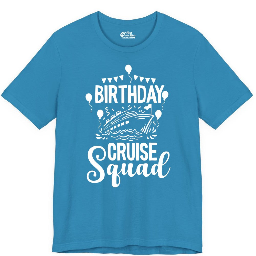 Birthday Cruise Shirt for Groups - Fun Cruise Squad Celebration Tee (Premium Tee) in Aqua - Birthday Cruise Squad Shirt - Fun Balloons and Banner Group Design