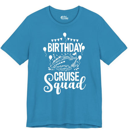 Birthday Cruise Shirt for Groups - Fun Cruise Squad Celebration Tee (Premium Tee) in Aqua - Birthday Cruise Squad Shirt - Fun Balloons and Banner Group Design