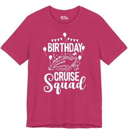 Birthday Cruise Shirt for Groups - Fun Cruise Squad Celebration Tee (Premium Tee) in Berry - Birthday Cruise Squad Shirt - Fun Balloons and Banner Group Design