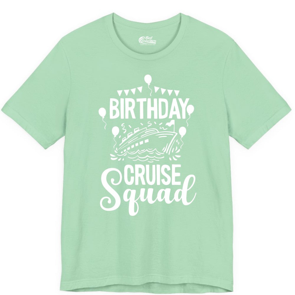 Birthday Cruise Shirt for Groups - Fun Cruise Squad Celebration Tee (Premium Tee) in Mint - Birthday Cruise Squad Shirt - Fun Balloons and Banner Group Design