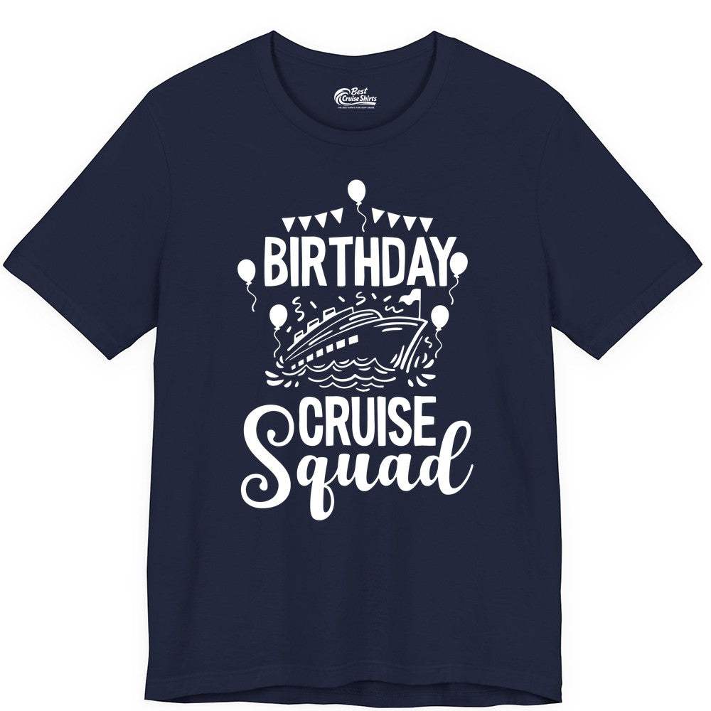 Birthday Cruise Shirt for Groups - Fun Cruise Squad Celebration Tee (Premium Tee) in Navy - Birthday Cruise Squad Shirt - Fun Balloons and Banner Group Design