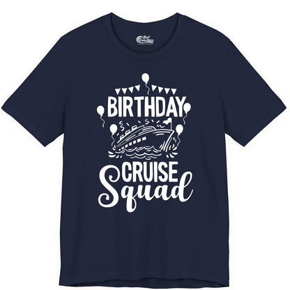 Birthday Cruise Shirt for Groups - Fun Cruise Squad Celebration Tee (Premium Tee) in Navy - Birthday Cruise Squad Shirt - Fun Balloons and Banner Group Design