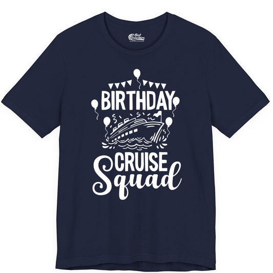 Birthday Cruise Shirt for Groups - Fun Cruise Squad Celebration Tee (Premium Tee) in Navy - Birthday Cruise Squad Shirt - Fun Balloons and Banner Group Design