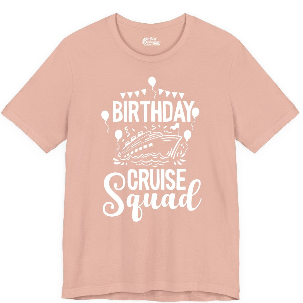 Birthday Cruise Shirt for Groups - Fun Cruise Squad Celebration Tee (Premium Tee) in Peach - Birthday Cruise Squad Shirt - Fun Balloons and Banner Group Design