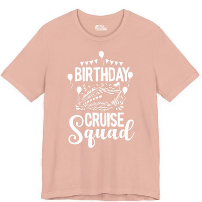 Birthday Cruise Shirt for Groups - Fun Cruise Squad Celebration Tee (Premium Tee) in Peach - Birthday Cruise Squad Shirt - Fun Balloons and Banner Group Design
