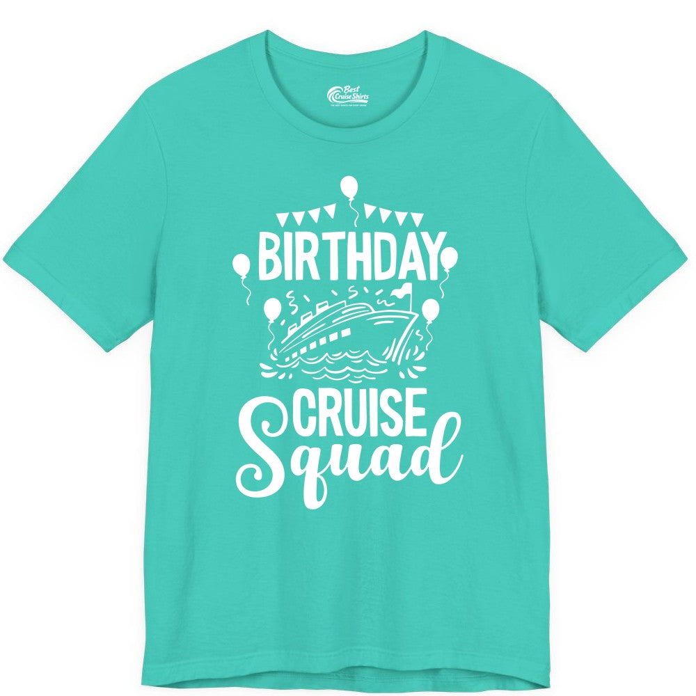 Birthday Cruise Shirt for Groups - Fun Cruise Squad Celebration Tee (Premium Tee) in Teal - Birthday Cruise Squad Shirt - Fun Balloons and Banner Group Design