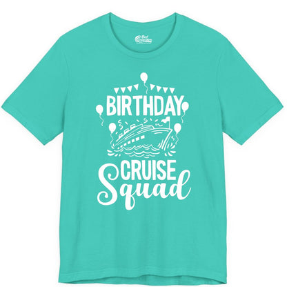 Birthday Cruise Shirt for Groups - Fun Cruise Squad Celebration Tee (Premium Tee) in Teal - Birthday Cruise Squad Shirt - Fun Balloons and Banner Group Design