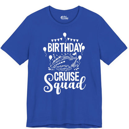 Birthday Cruise Shirt for Groups - Fun Cruise Squad Celebration Tee (Premium Tee) in True Royal - Birthday Cruise Squad Shirt - Fun Balloons and Banner Group Design