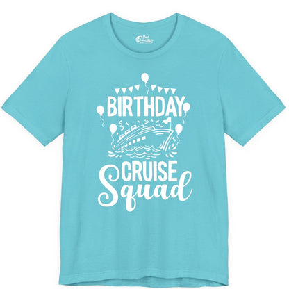 Birthday Cruise Shirt for Groups - Fun Cruise Squad Celebration Tee (Premium Tee) in Turquoise - Birthday Cruise Squad Shirt - Fun Balloons and Banner Group Design